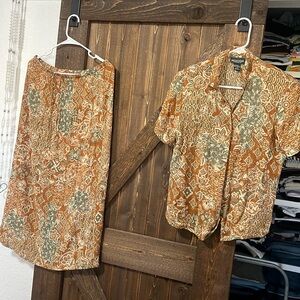 Boho midi skirt set, skirt size L, shirt size M